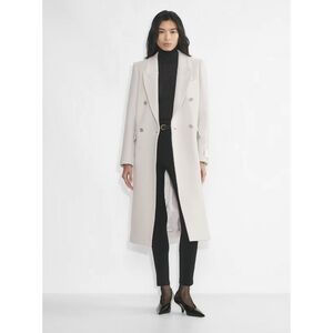 Women's Double-Breasted Long Coat in Light Cream